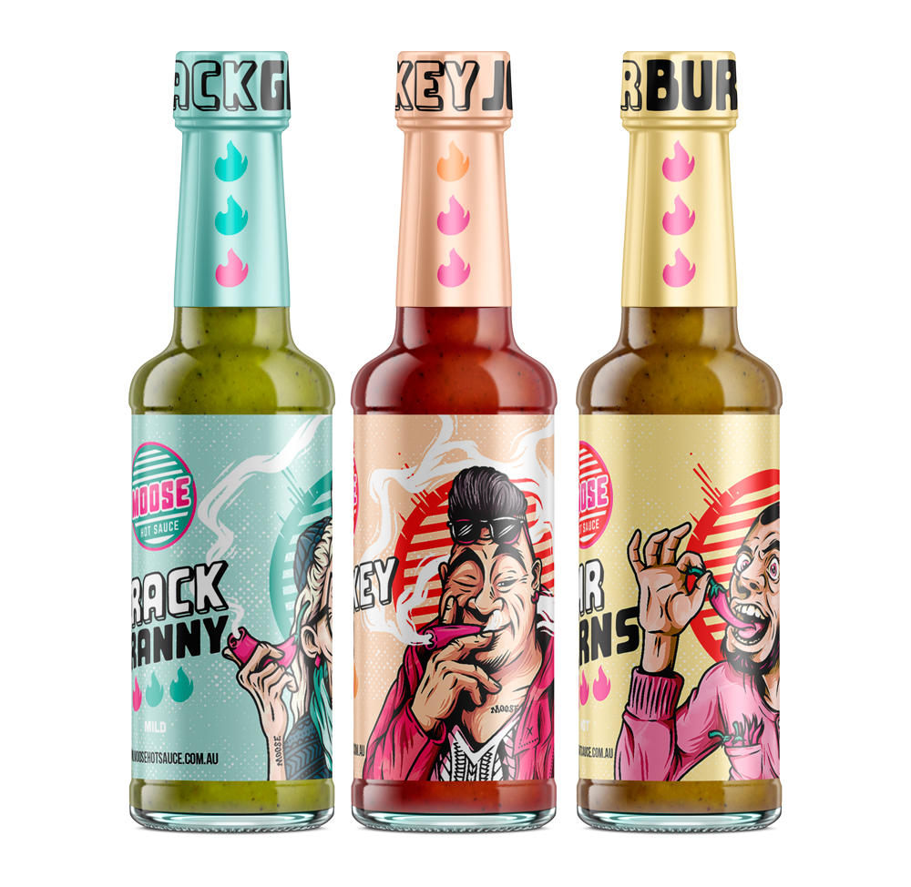 Moose Hot Sauce Label Design portfolio image by BEARHAND Design