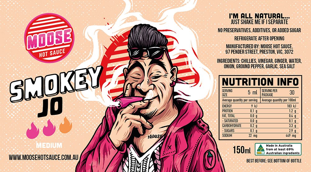 Moose Hot Sauce Label Design portfolio image by BEARHAND Design
