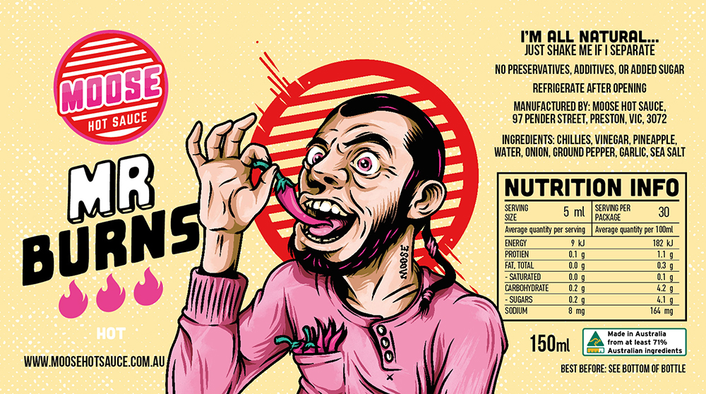 Moose Hot Sauce Label Design portfolio image by BEARHAND Design