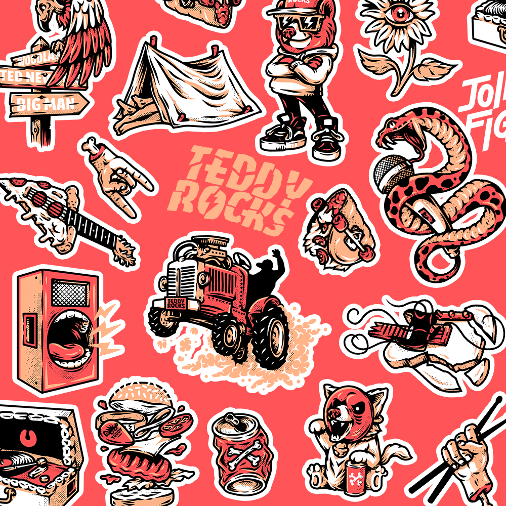 Teddy Rocks Festival Sticker Series portfolio image by BEARHAND Design