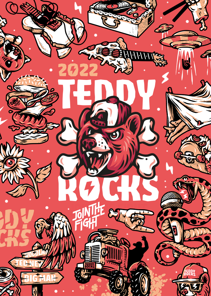 Teddy Rocks Festival Sticker Series portfolio image by BEARHAND Design