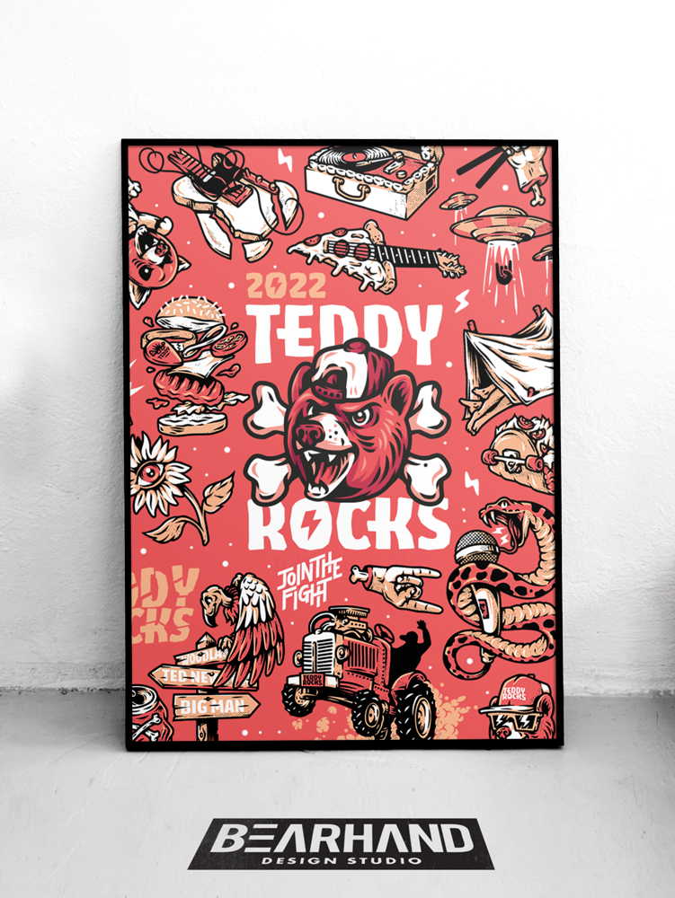 Teddy Rocks Festival Sticker Series portfolio image by BEARHAND Design